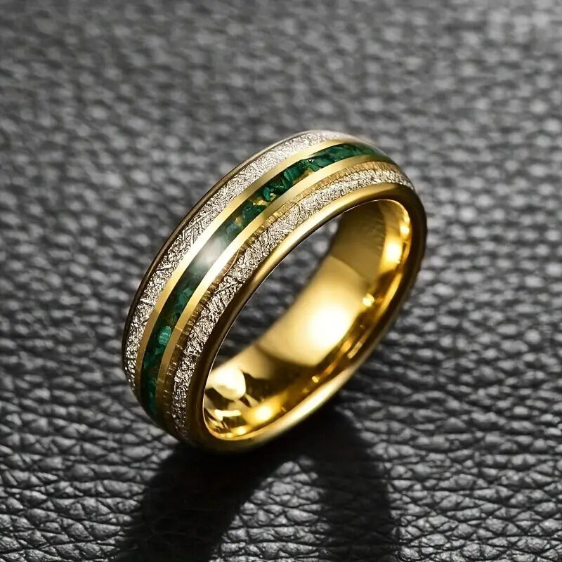8mm Gold Stainless Steel Ring with Three Grooves
