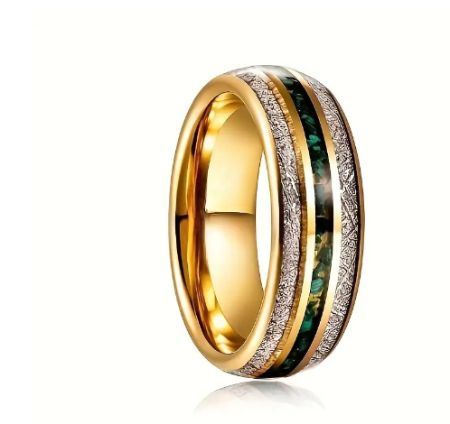 8mm Gold Stainless Steel Ring with Three Grooves