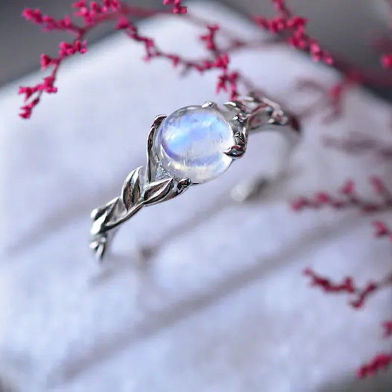 Bohemian Vintage Moonstone Leaves Women's Ring