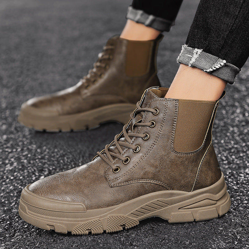 Black Casual Men's Martin Boots in Solid Color