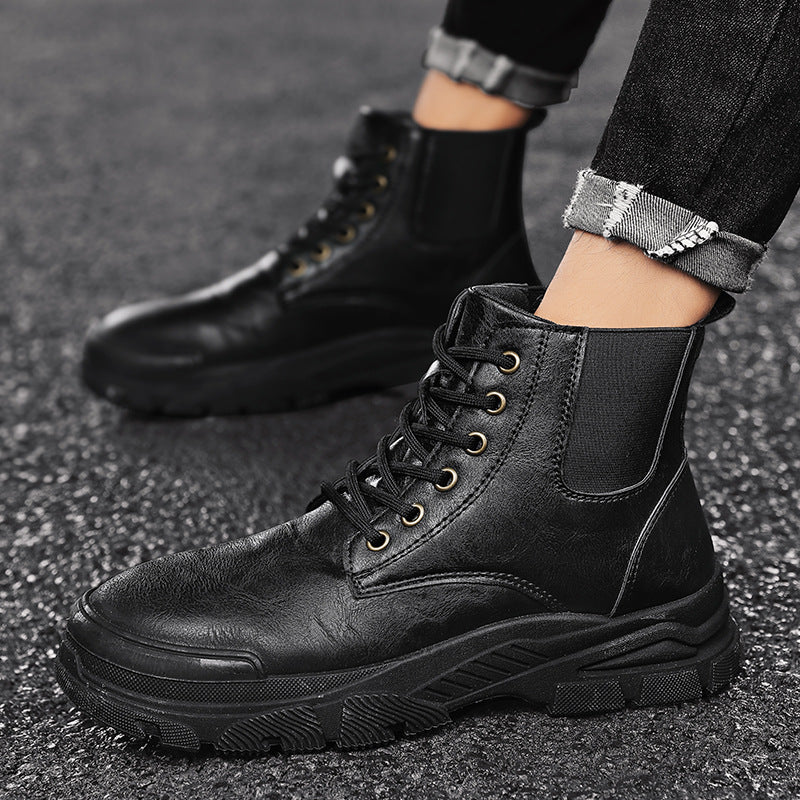 Black Casual Men's Martin Boots in Solid Color