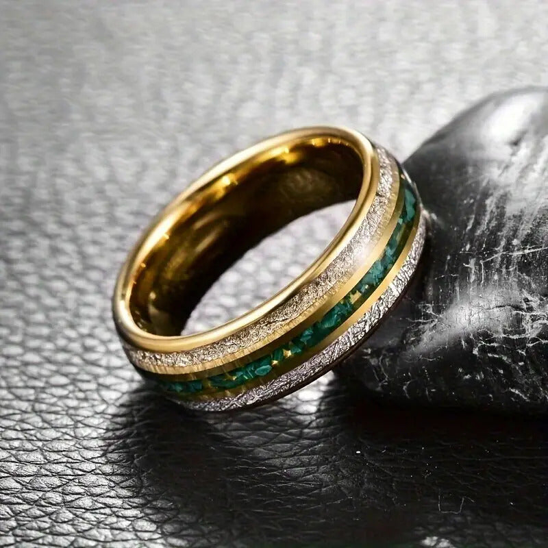 8mm Gold Stainless Steel Ring with Three Grooves