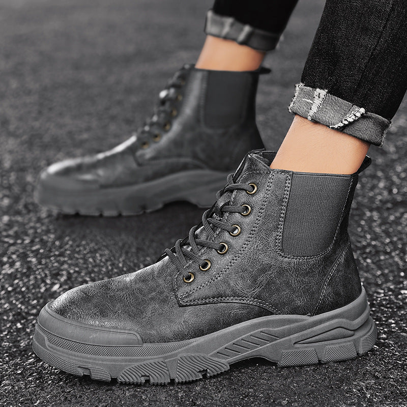Black Casual Men's Martin Boots in Solid Color
