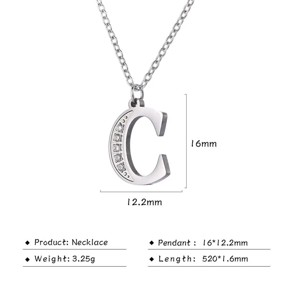 My Shape Letter A-Z Clear Zircon Stainless Steel Necklace for  Women Necklaces Alphabet Initials Pendant Choker Jewelry