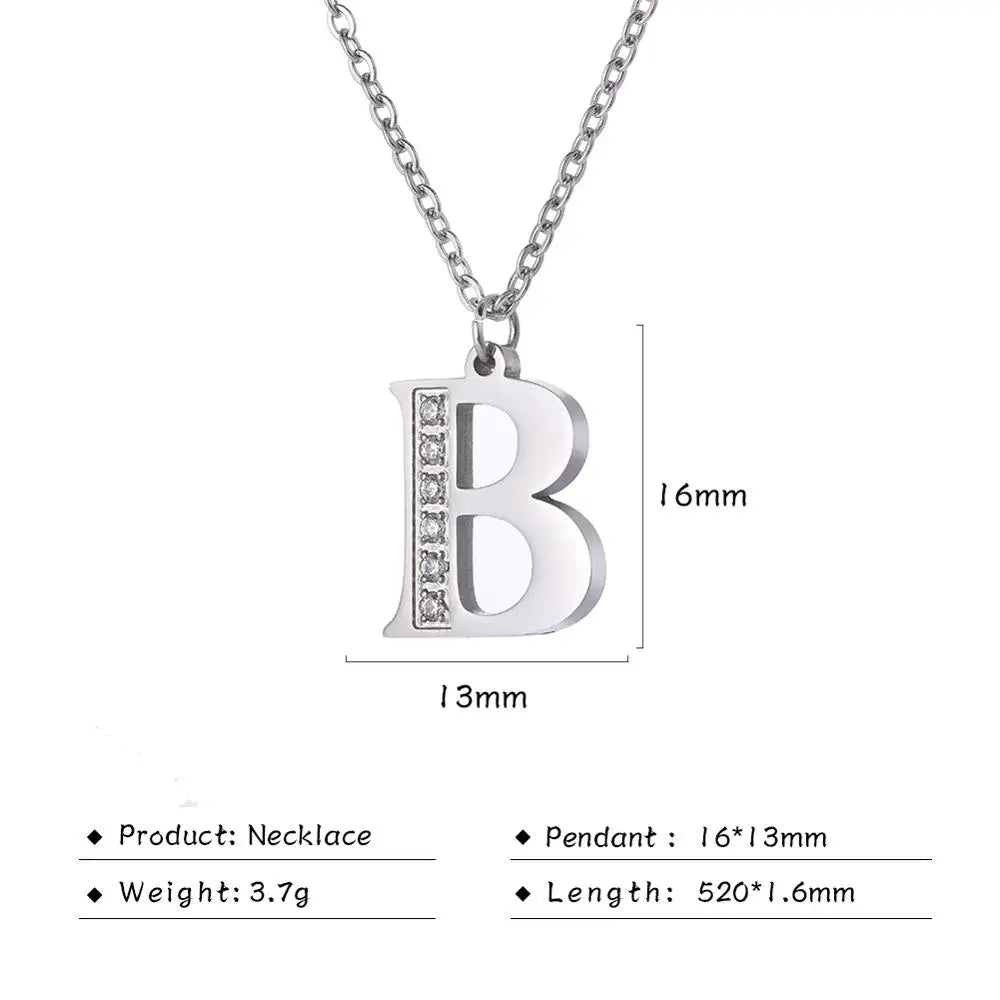 My Shape Letter A-Z Clear Zircon Stainless Steel Necklace for  Women Necklaces Alphabet Initials Pendant Choker Jewelry