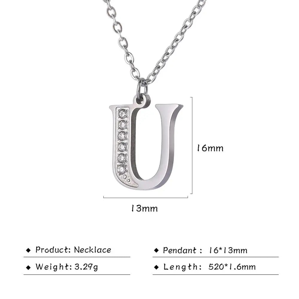 My Shape Letter A-Z Clear Zircon Stainless Steel Necklace for  Women Necklaces Alphabet Initials Pendant Choker Jewelry