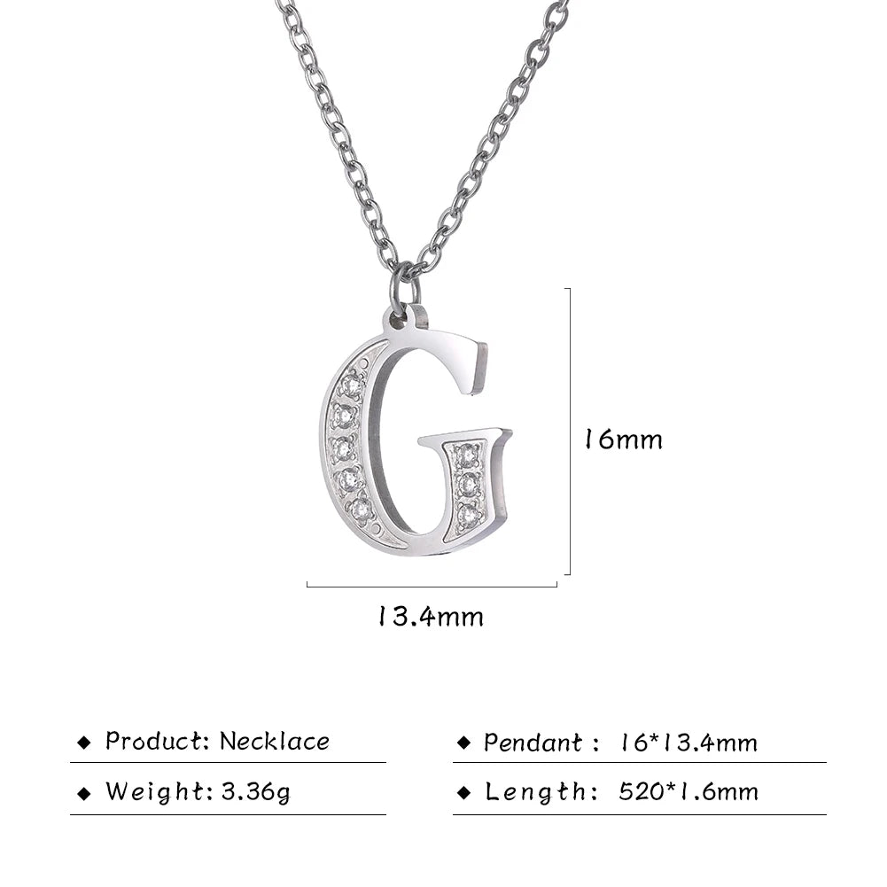My Shape Letter A-Z Clear Zircon Stainless Steel Necklace for  Women Necklaces Alphabet Initials Pendant Choker Jewelry