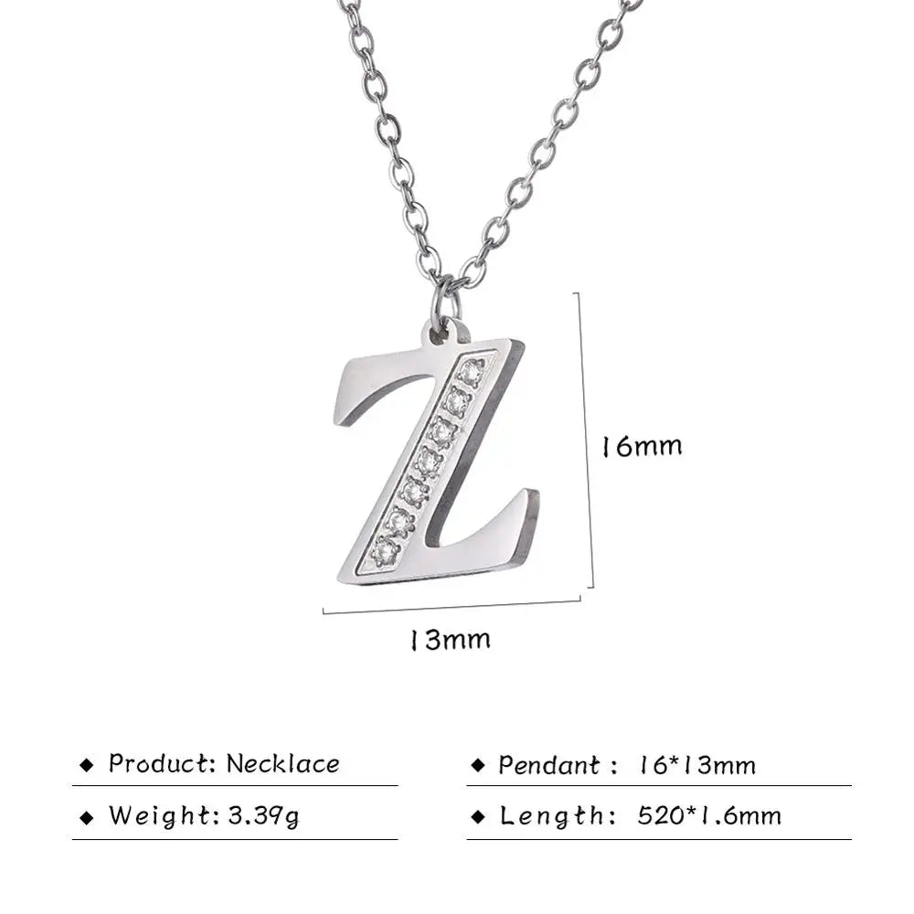 My Shape Letter A-Z Clear Zircon Stainless Steel Necklace for  Women Necklaces Alphabet Initials Pendant Choker Jewelry