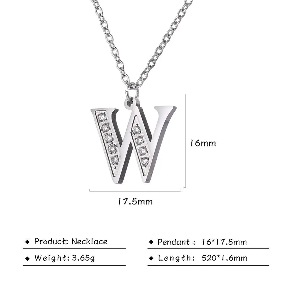 My Shape Letter A-Z Clear Zircon Stainless Steel Necklace for  Women Necklaces Alphabet Initials Pendant Choker Jewelry