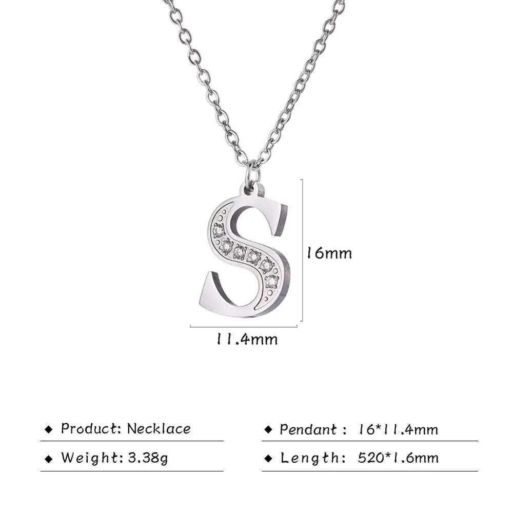 My Shape Letter A-Z Clear Zircon Stainless Steel Necklace for  Women Necklaces Alphabet Initials Pendant Choker Jewelry