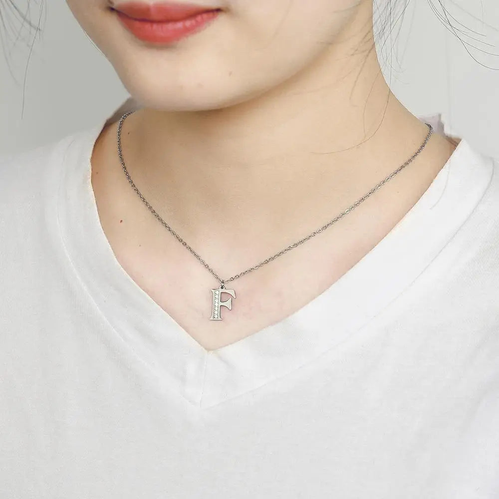 My Shape Letter A-Z Clear Zircon Stainless Steel Necklace for  Women Necklaces Alphabet Initials Pendant Choker Jewelry
