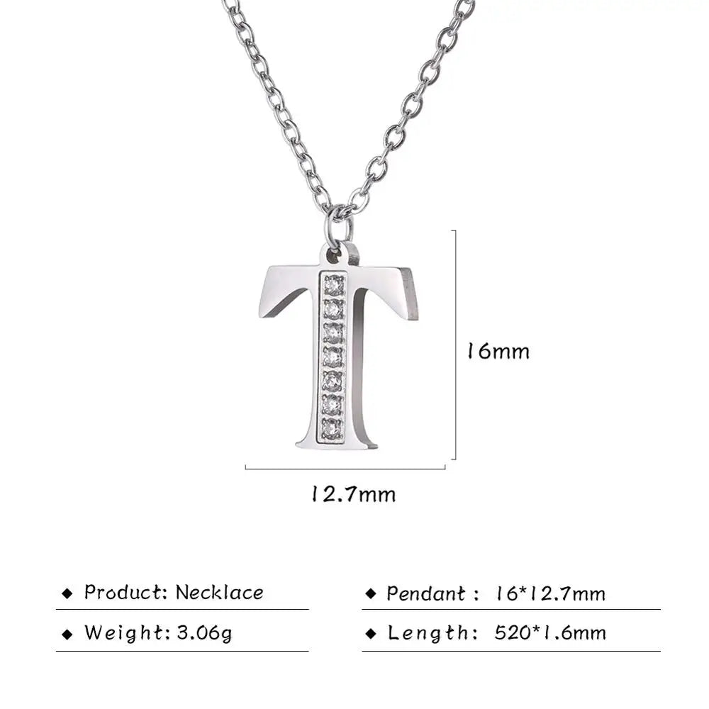 My Shape Letter A-Z Clear Zircon Stainless Steel Necklace for  Women Necklaces Alphabet Initials Pendant Choker Jewelry