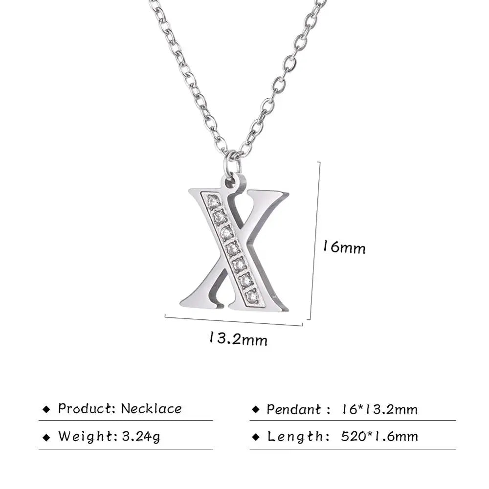 My Shape Letter A-Z Clear Zircon Stainless Steel Necklace for  Women Necklaces Alphabet Initials Pendant Choker Jewelry