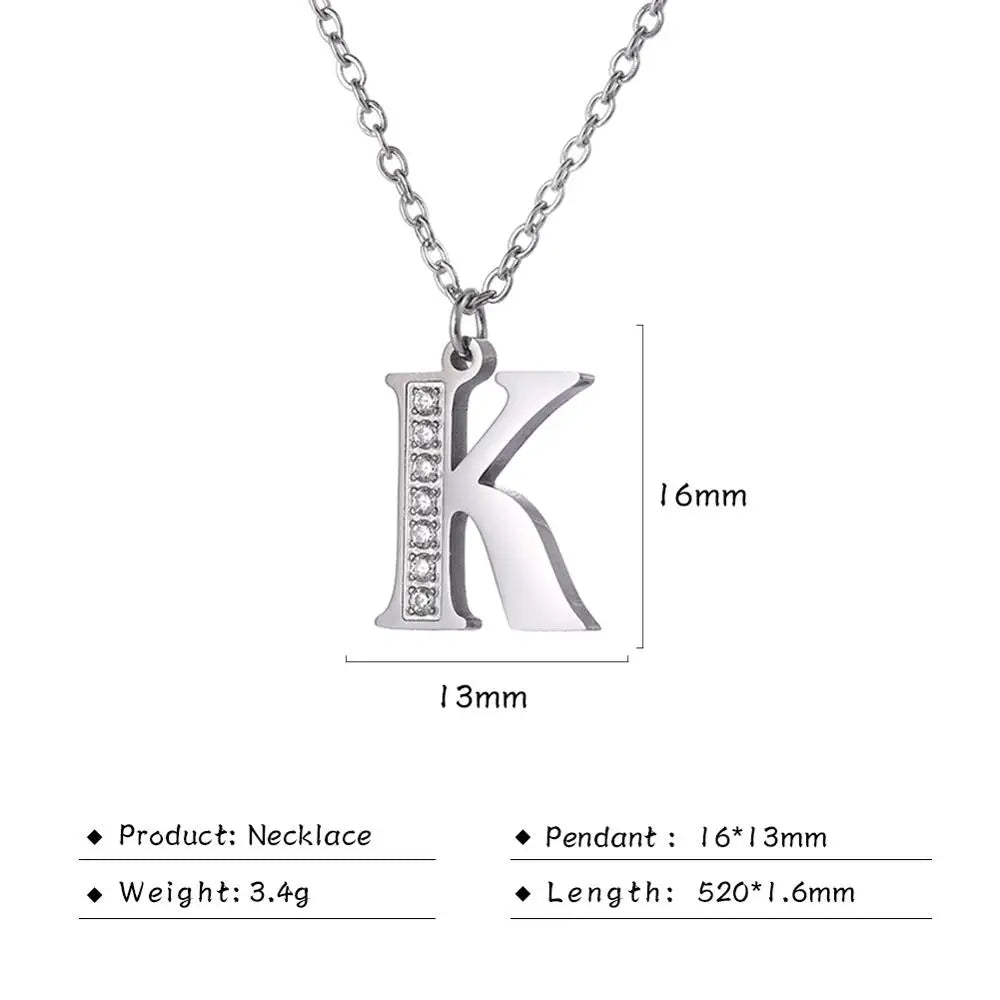 My Shape Letter A-Z Clear Zircon Stainless Steel Necklace for  Women Necklaces Alphabet Initials Pendant Choker Jewelry