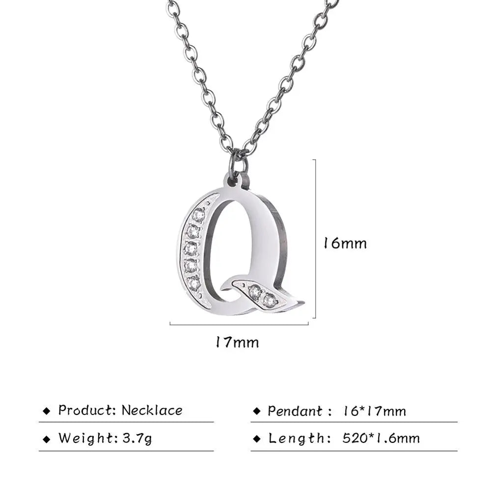 My Shape Letter A-Z Clear Zircon Stainless Steel Necklace for  Women Necklaces Alphabet Initials Pendant Choker Jewelry