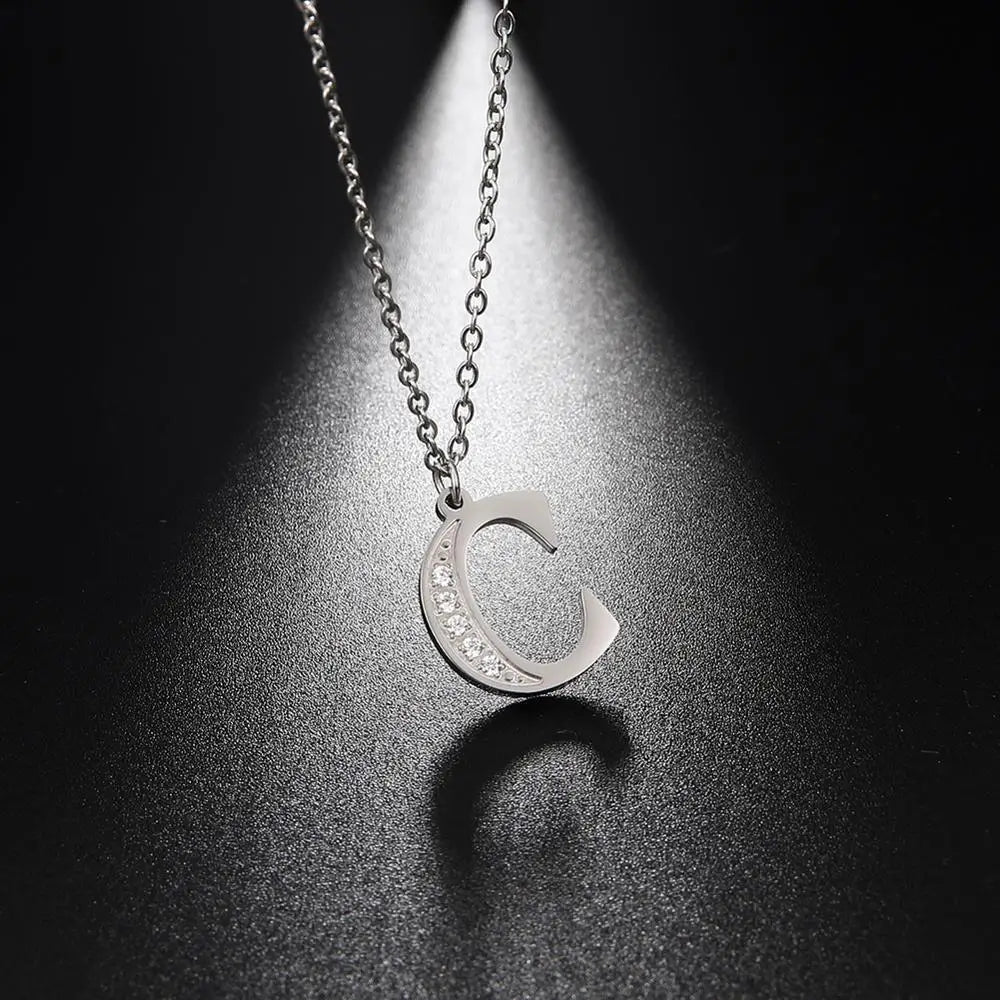 My Shape Letter A-Z Clear Zircon Stainless Steel Necklace for  Women Necklaces Alphabet Initials Pendant Choker Jewelry