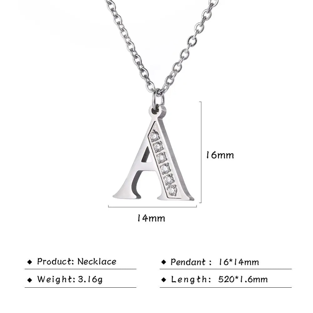 My Shape Letter A-Z Clear Zircon Stainless Steel Necklace for  Women Necklaces Alphabet Initials Pendant Choker Jewelry