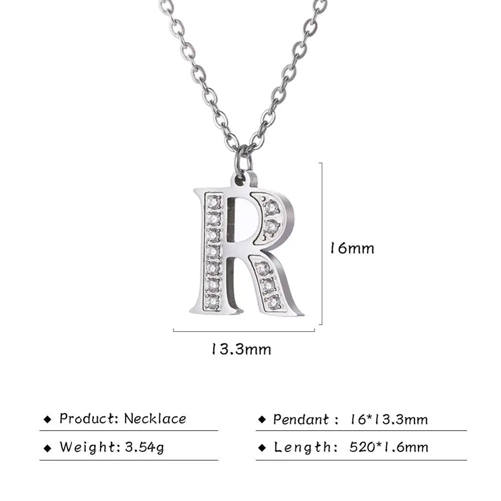 My Shape Letter A-Z Clear Zircon Stainless Steel Necklace for  Women Necklaces Alphabet Initials Pendant Choker Jewelry