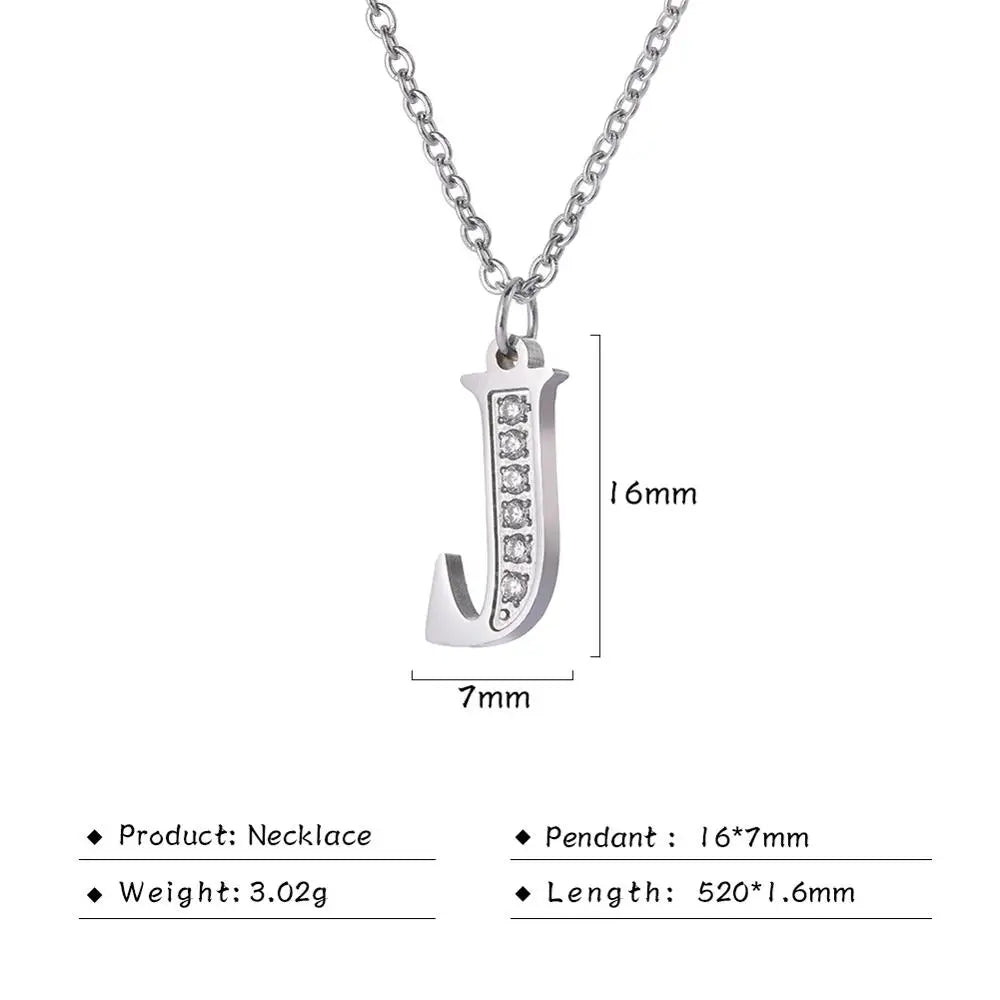 My Shape Letter A-Z Clear Zircon Stainless Steel Necklace for  Women Necklaces Alphabet Initials Pendant Choker Jewelry