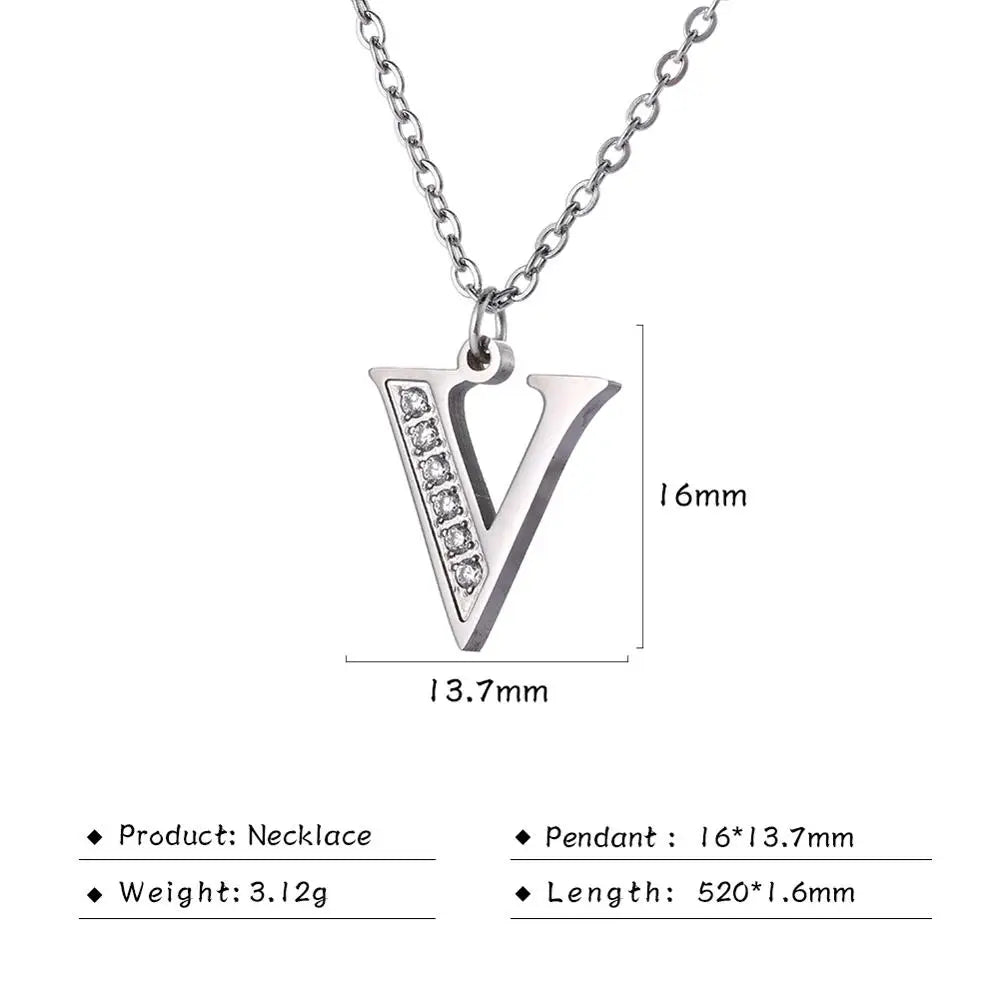 My Shape Letter A-Z Clear Zircon Stainless Steel Necklace for  Women Necklaces Alphabet Initials Pendant Choker Jewelry