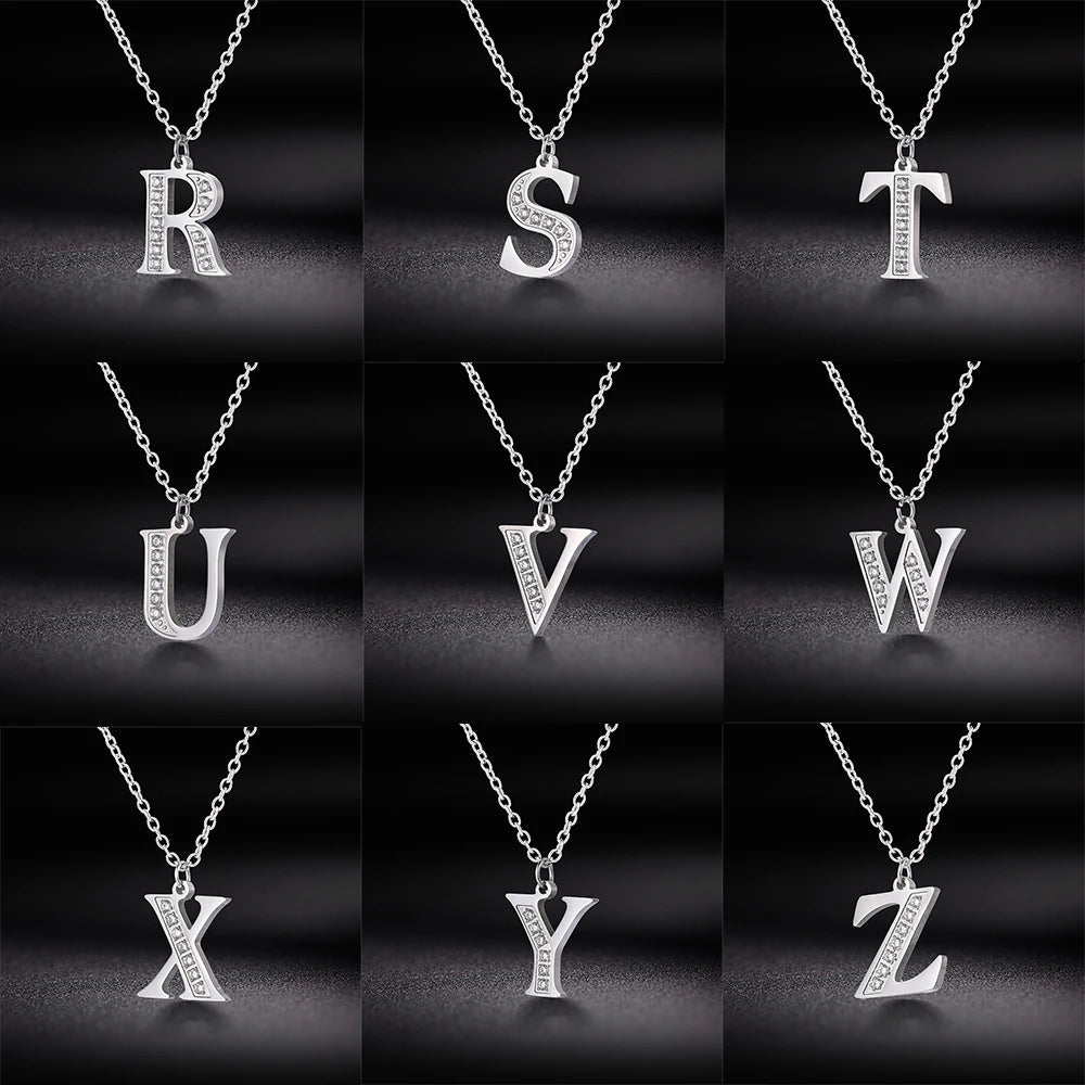 My Shape Letter A-Z Clear Zircon Stainless Steel Necklace for  Women Necklaces Alphabet Initials Pendant Choker Jewelry