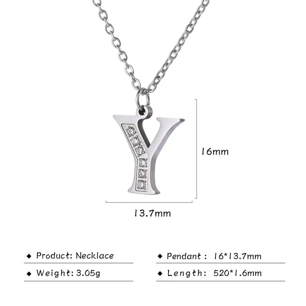 My Shape Letter A-Z Clear Zircon Stainless Steel Necklace for  Women Necklaces Alphabet Initials Pendant Choker Jewelry