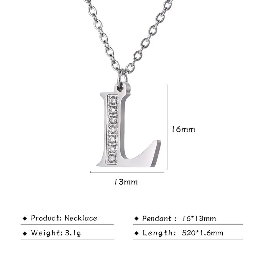 My Shape Letter A-Z Clear Zircon Stainless Steel Necklace for  Women Necklaces Alphabet Initials Pendant Choker Jewelry