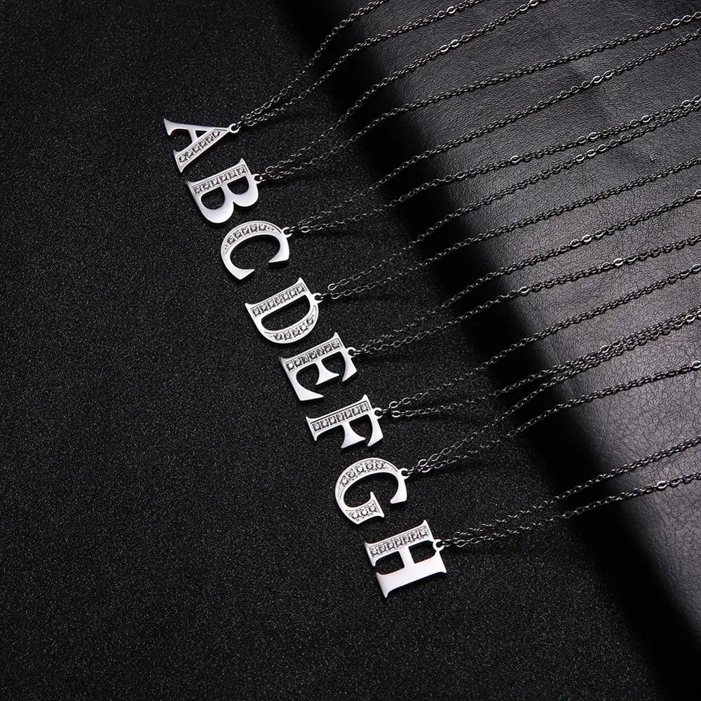My Shape Letter A-Z Clear Zircon Stainless Steel Necklace for  Women Necklaces Alphabet Initials Pendant Choker Jewelry