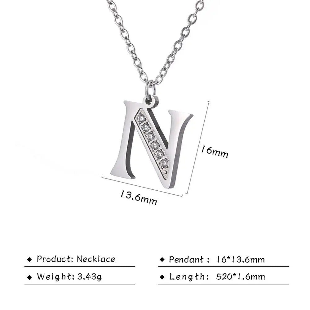 My Shape Letter A-Z Clear Zircon Stainless Steel Necklace for  Women Necklaces Alphabet Initials Pendant Choker Jewelry