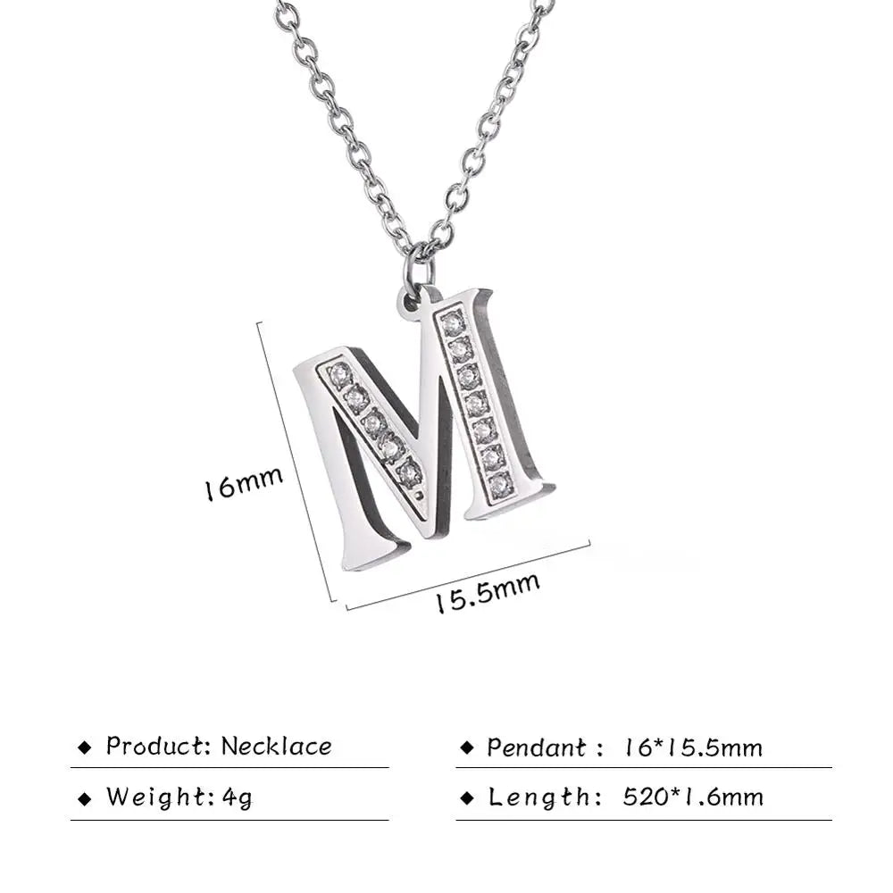 My Shape Letter A-Z Clear Zircon Stainless Steel Necklace for  Women Necklaces Alphabet Initials Pendant Choker Jewelry