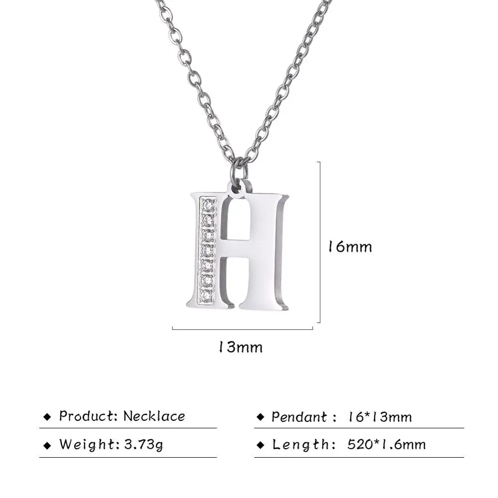 My Shape Letter A-Z Clear Zircon Stainless Steel Necklace for  Women Necklaces Alphabet Initials Pendant Choker Jewelry