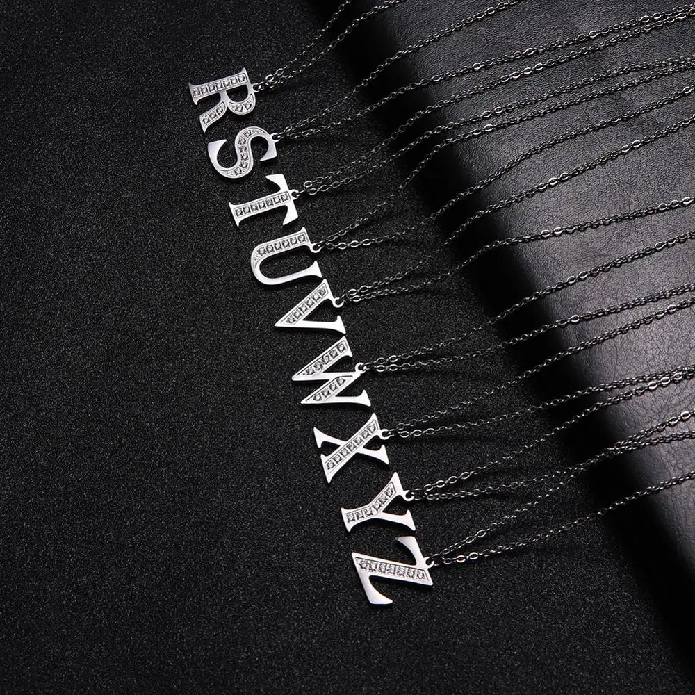 My Shape Letter A-Z Clear Zircon Stainless Steel Necklace for  Women Necklaces Alphabet Initials Pendant Choker Jewelry