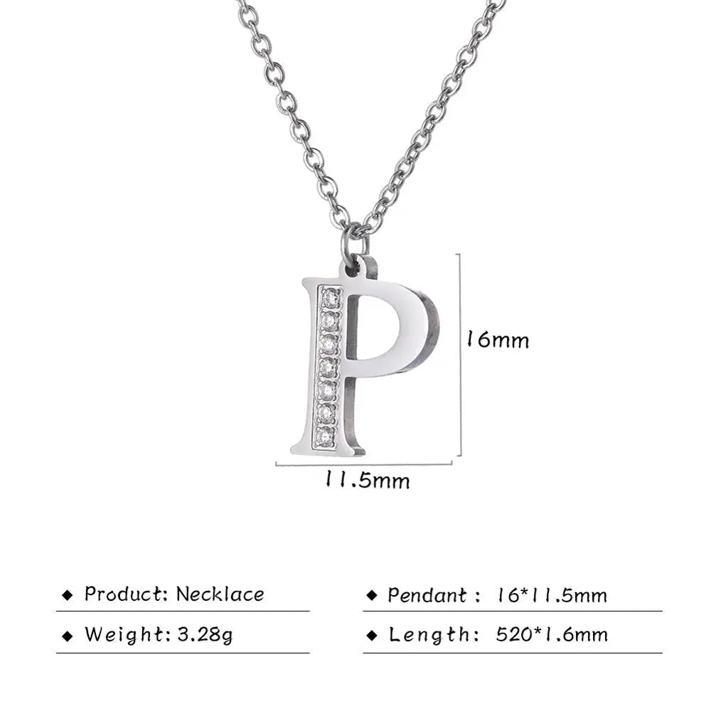 My Shape Letter A-Z Clear Zircon Stainless Steel Necklace for  Women Necklaces Alphabet Initials Pendant Choker Jewelry