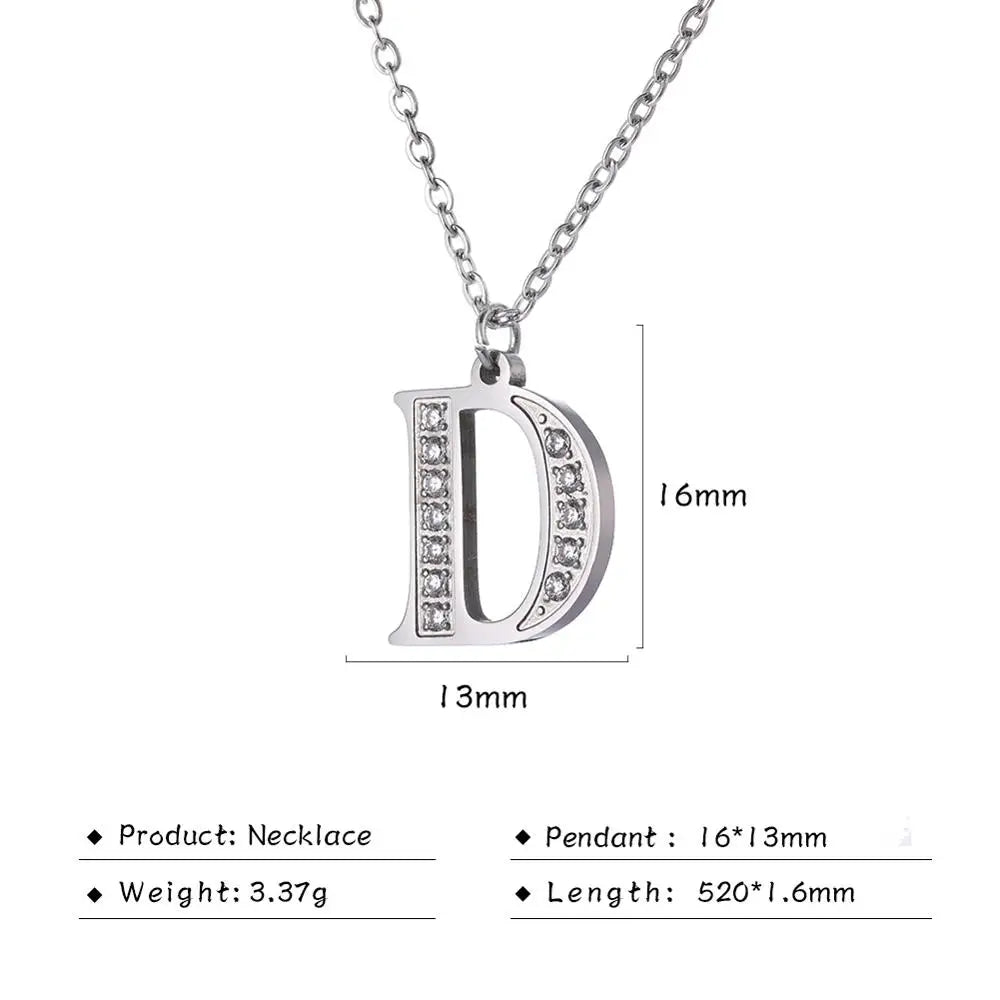 My Shape Letter A-Z Clear Zircon Stainless Steel Necklace for  Women Necklaces Alphabet Initials Pendant Choker Jewelry