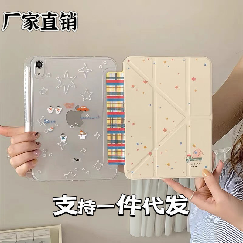 For iPad11 protective cover air7 shell transparent anti-bending pro Apple 11 inch new mini7 cartoon painting