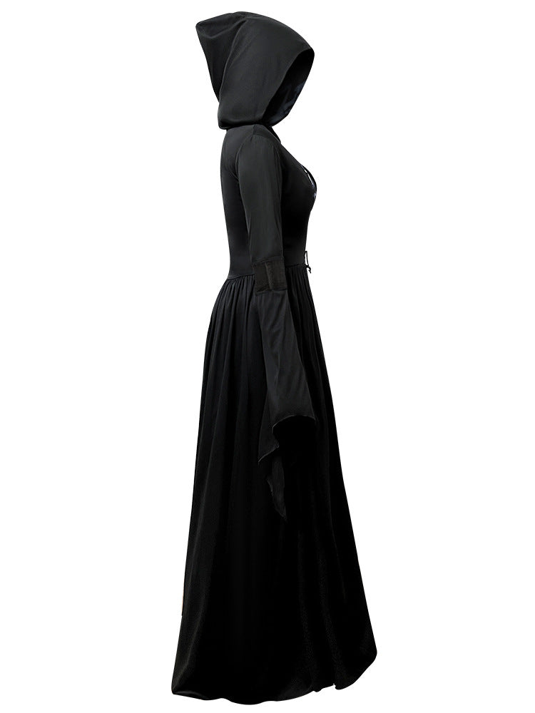 Halloween Witch Dress Hooded Skeleton Witch Magician Cosplay Stage Performance Costume