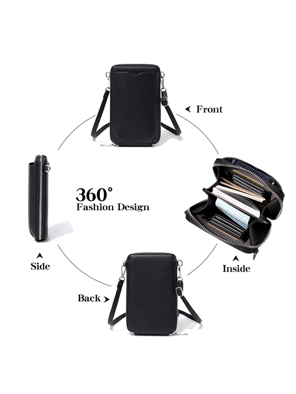 2024 New Mini Litchi Pattern Mobile Phone Bag Wallet Fashionable Women's Multifunctional Crossbody Small Bag Simple Shoulder Bag