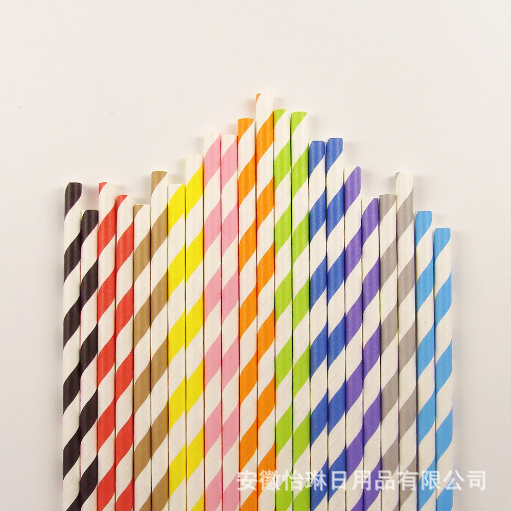 in stock 100 Pack Paper Straw Mixed Color Paper Straw Striped Paper Straw Straw One-time Straw Single Independent Packaging