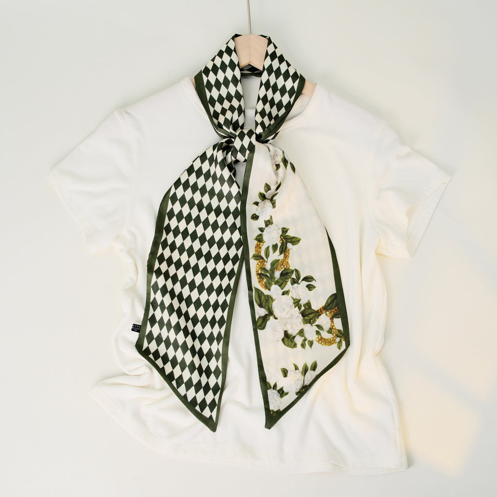 European and American-style Beveled Silk Scarf Cross-border Silk Cashew Dot Long High-end Ribbon Scarf Women's Belt