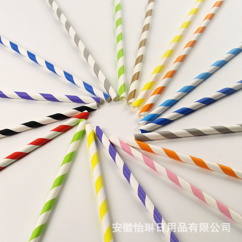 in stock 100 Pack Paper Straw Mixed Color Paper Straw Striped Paper Straw Straw One-time Straw Single Independent Packaging