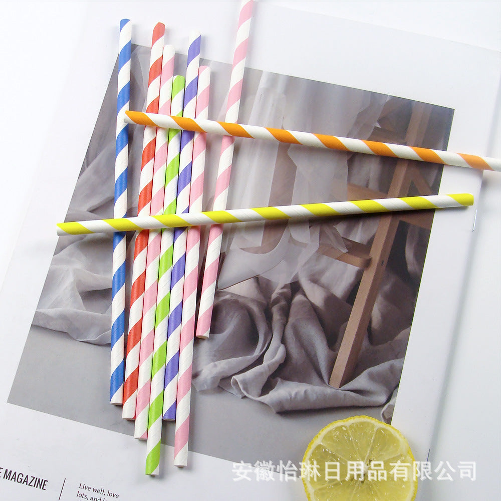 in stock 100 Pack Paper Straw Mixed Color Paper Straw Striped Paper Straw Straw One-time Straw Single Independent Packaging