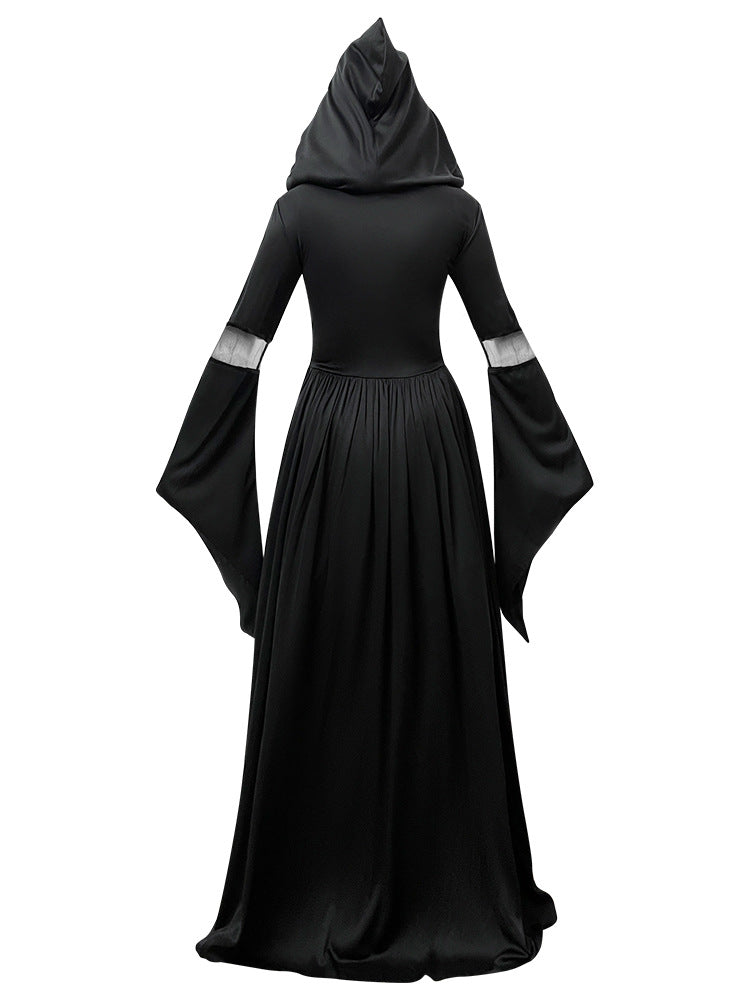 Halloween Witch Dress Hooded Skeleton Witch Magician Cosplay Stage Performance Costume
