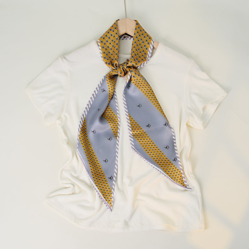European and American-style Beveled Silk Scarf Cross-border Silk Cashew Dot Long High-end Ribbon Scarf Women's Belt