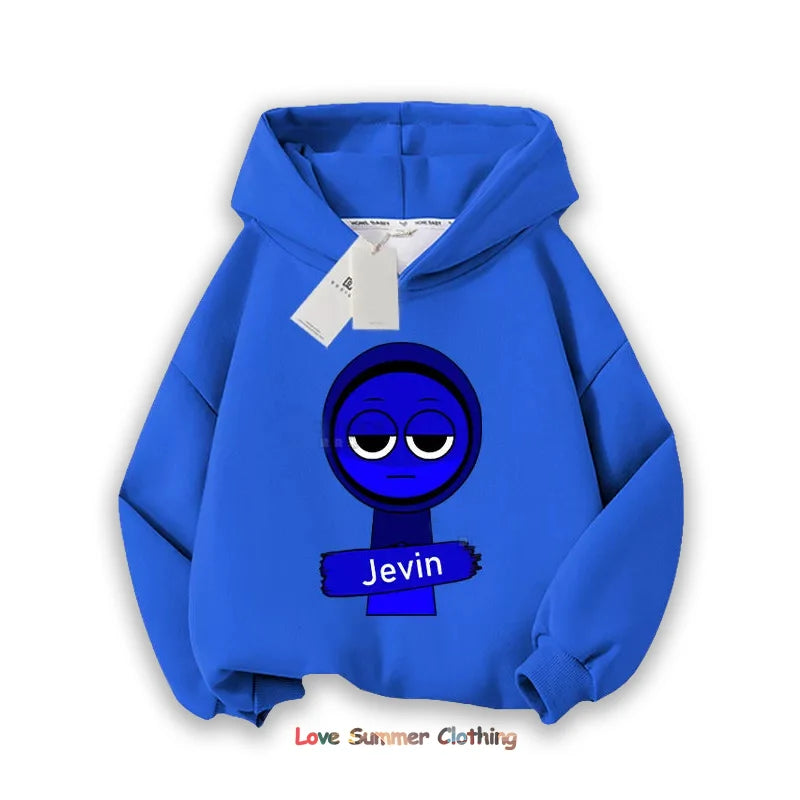 Sprunki Thick Hoodie for Children Anime Cartoon Fashion Sweatshirt Boys Girls Autumn Winter Hip Hop Hooded Hoodies Kids Clothes