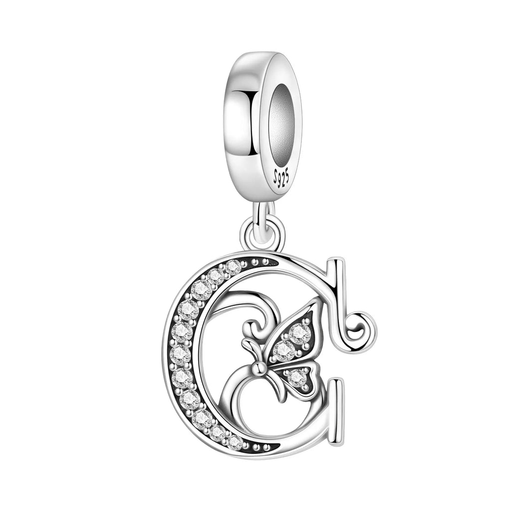 Original 925 Sterling Silver CZ Zircon Butterfly A-Z 26 Letter Charms Alphabet Beads Pendant Fit Bracelet Necklace DIY Jewelry