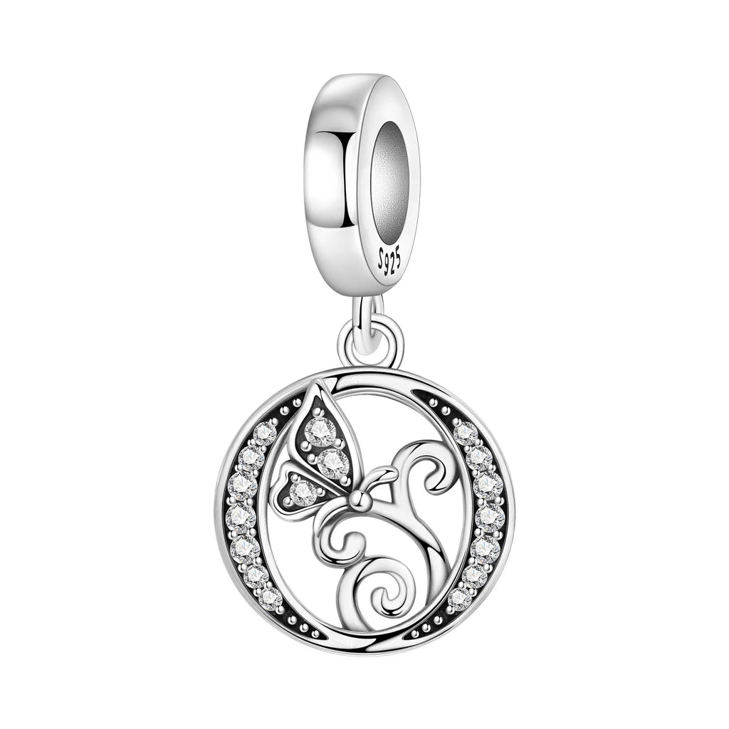 Original 925 Sterling Silver CZ Zircon Butterfly A-Z 26 Letter Charms Alphabet Beads Pendant Fit Bracelet Necklace DIY Jewelry
