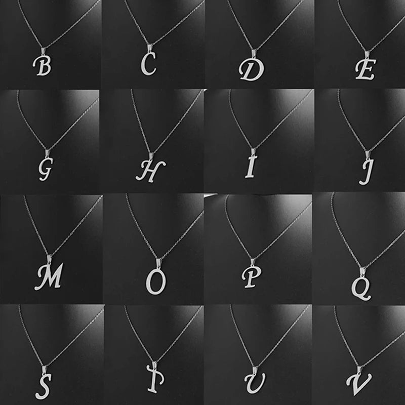 Trendy Stainless Steel A-Z Alphabet Pendant Chain Necklace For Women Personalization Initial Letters Name Necklace Jewelry Gifts