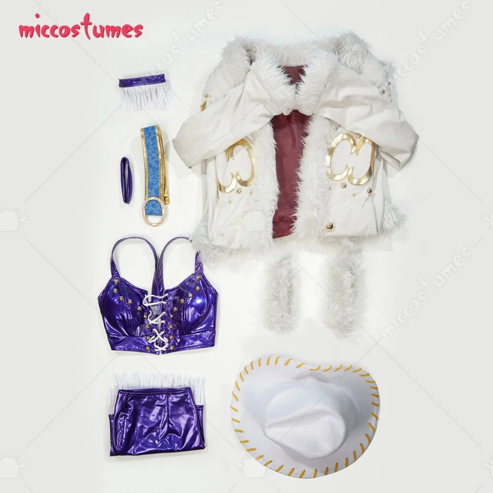Miccostumes Women's Anime Cosplay Costume Bra and Miniskirt with Long Coat and Hat Halloween Cosplay Costumes