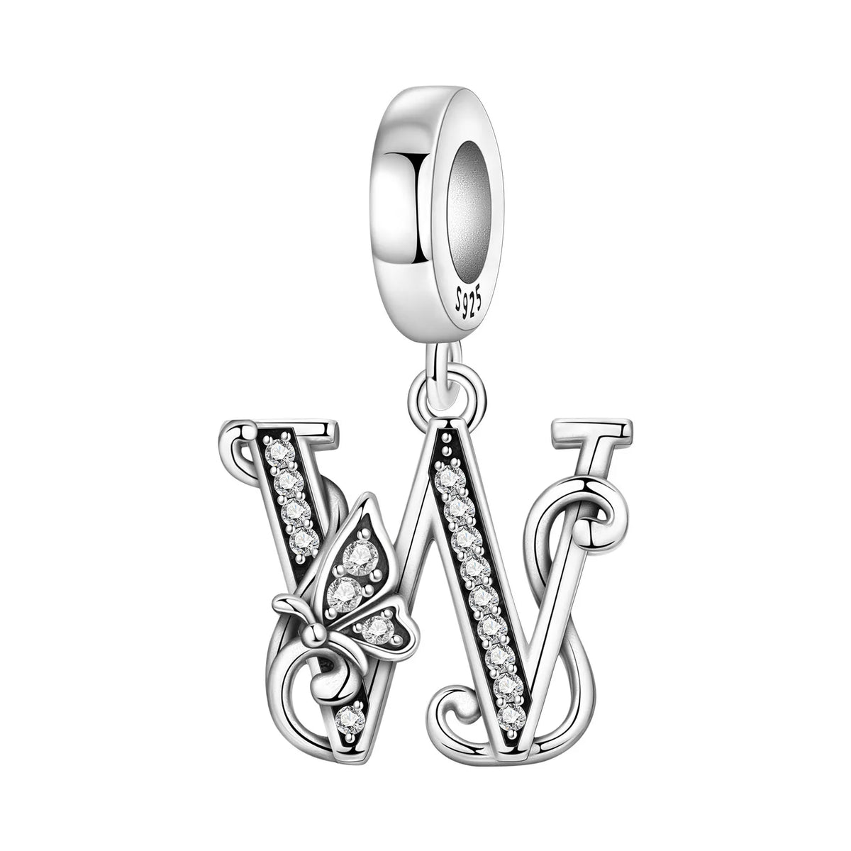 Original 925 Sterling Silver CZ Zircon Butterfly A-Z 26 Letter Charms Alphabet Beads Pendant Fit Bracelet Necklace DIY Jewelry
