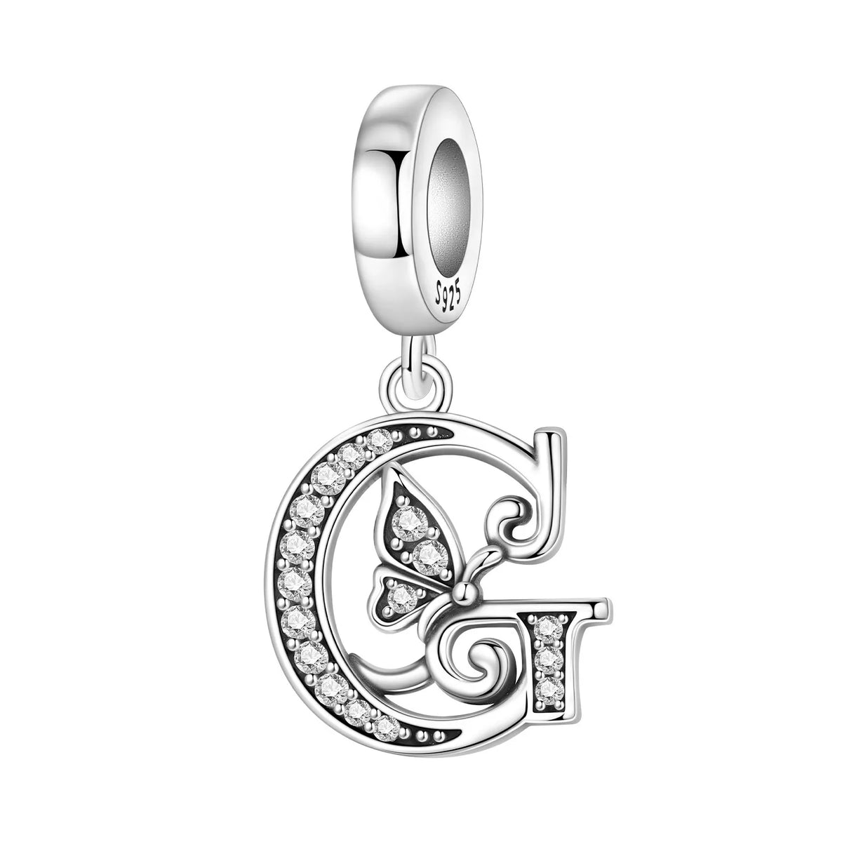 Original 925 Sterling Silver CZ Zircon Butterfly A-Z 26 Letter Charms Alphabet Beads Pendant Fit Bracelet Necklace DIY Jewelry
